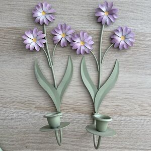 Lavender Metal Flower Wall Sconces - Set of 2
